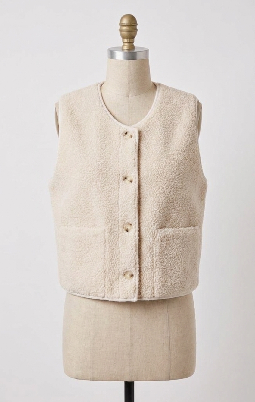 NEW SADIE & SAGE etta faux shearling bonded suede vest in ivory